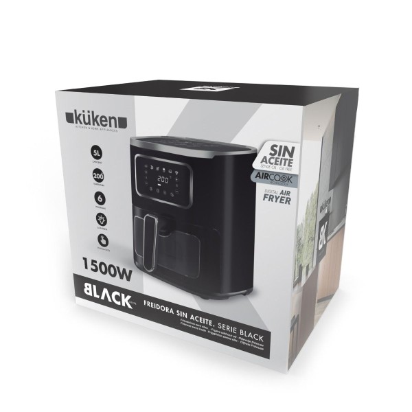 Freidora sin aceite negra digital 5L. con ventana Kuken